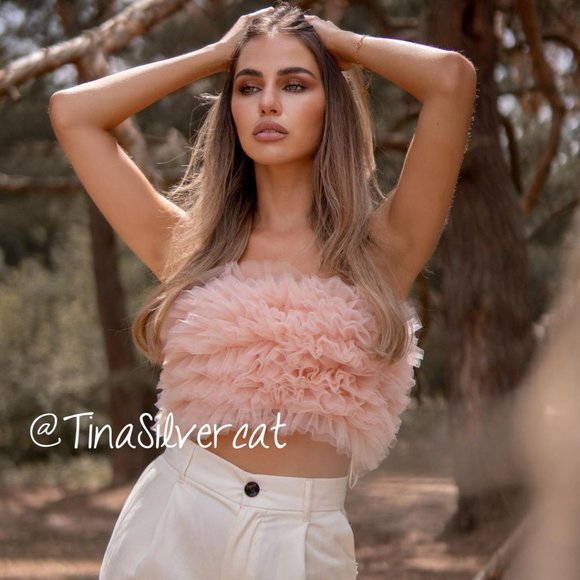 BLOGGER'S FAVE! Zara Knit Strapless Tulle Top Pink NWT - Picture 14 of 17